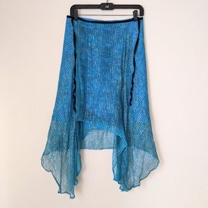 Thailand Flowy Double Layer Sheer Wrap Skirt Sliver Blue One Size